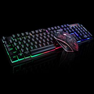 Gaming and things מקלדות ועכברים גיימינג Ouhaobin Rainbow Backlight Usb keyboard+mouse Set Ergonomic Gaming Set for PC Laptop gamer