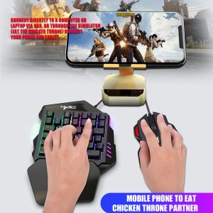 Single Hand Rainbow Backlit HXSJ Palm Gaming Keyboard with PUBG Mouse Mini 35 Keys Mechanical Keyboard Mice Set