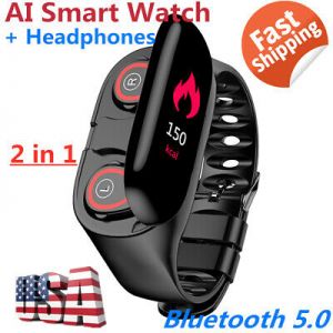 Gaming and things שעונים חכמים    2 in 1 Trackbuds AI Smart Watch & Bluetooth 5.0 Earphone TWS Wireless Headphones