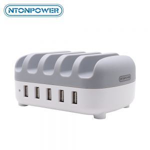 NTONPOWER 5 Ports USB Charger Desktop charger Station 5V 2.4A Charging for Mobile Phone and Tablet with Phone Holder