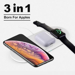 Gaming and things מטענים 3 in 1 Qi Wireless Charger Pad for iPhone 11 pro X XS Max XR for Apple Watch 4 3 2 for Airpods 10W Fast Charge For Samsung S10
